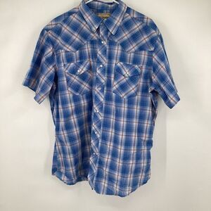 Mens Wrangler Short sleeved Pearl Snap Western Shirt‎ XL Blue